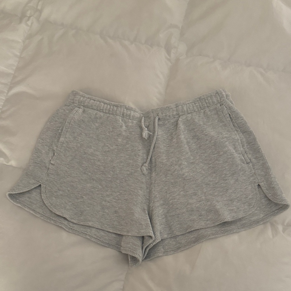 Brandy Melville Women’s Cozy Waffle Knit Drawstring Shorts - Light Gray